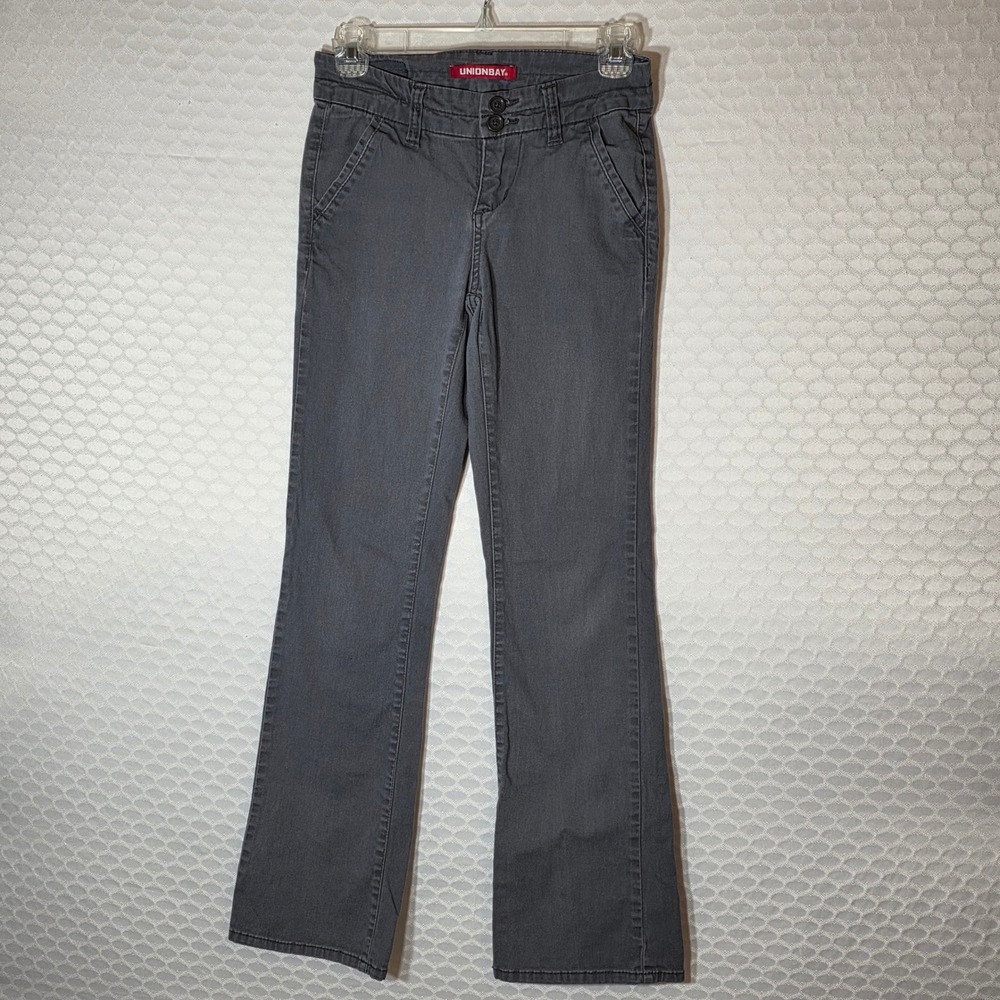 Unionbay Womens Charcoal Gray Bootcut Twill Pants Size 0 Stretch Mid Rise